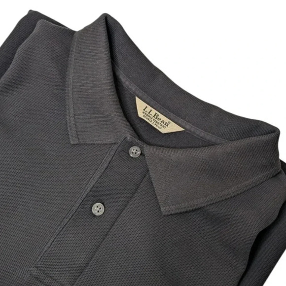 L.L. Bean Mens Wrinkle Resistant Double L Short Sleeve Black Polo - Picture 2 of 10